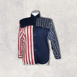 Vintage Roper Sport American Flag Shirt, Size 15